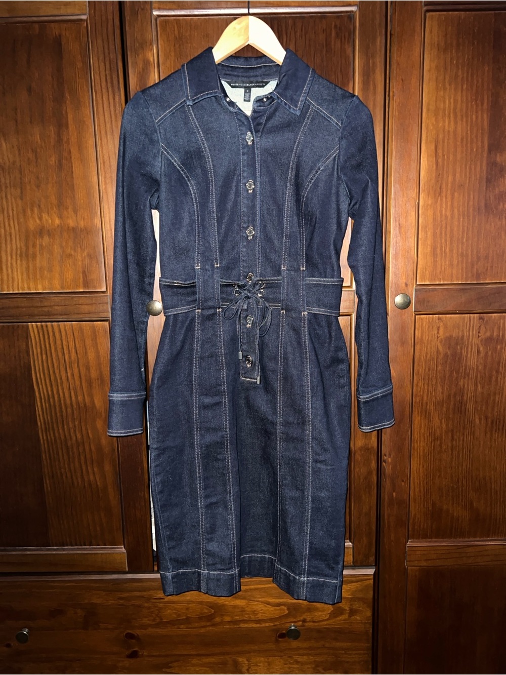 WHBM Denim Dark Academia Chic Lace-Up Corset Waist Dress Size 0 Dark Indigo